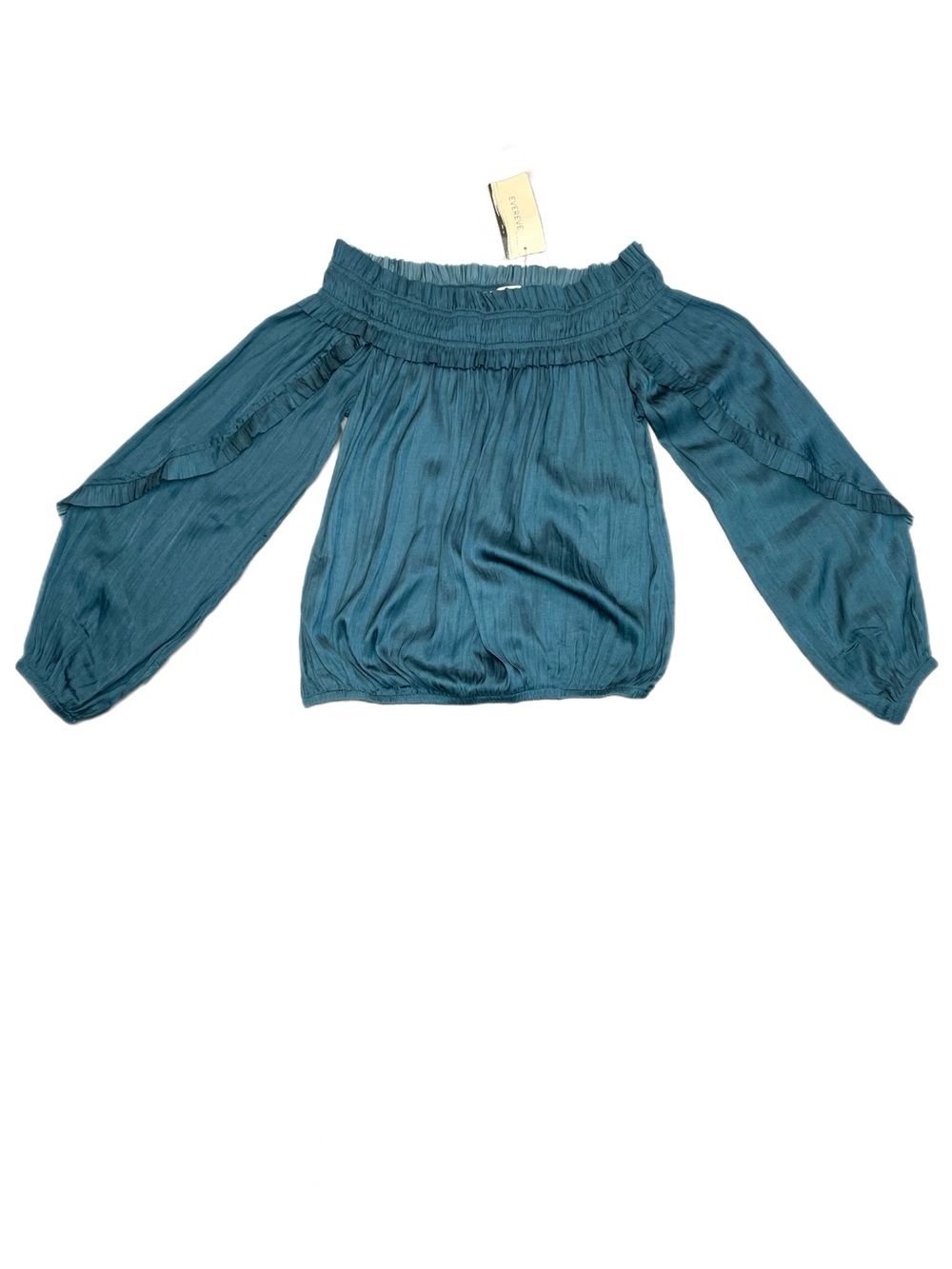NWT Evereve Long Sleeve Smocked Boat Neck Cropped Blouse Size XS